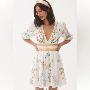 Anthropologie Deep-V Floral Mini Dress
